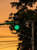 Green Light Sunset Canvas Print – Urban Traffic Photography Wall Art